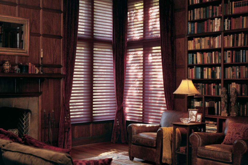 Home library featuring Hunter Douglas Silhouette® Sheer Shades