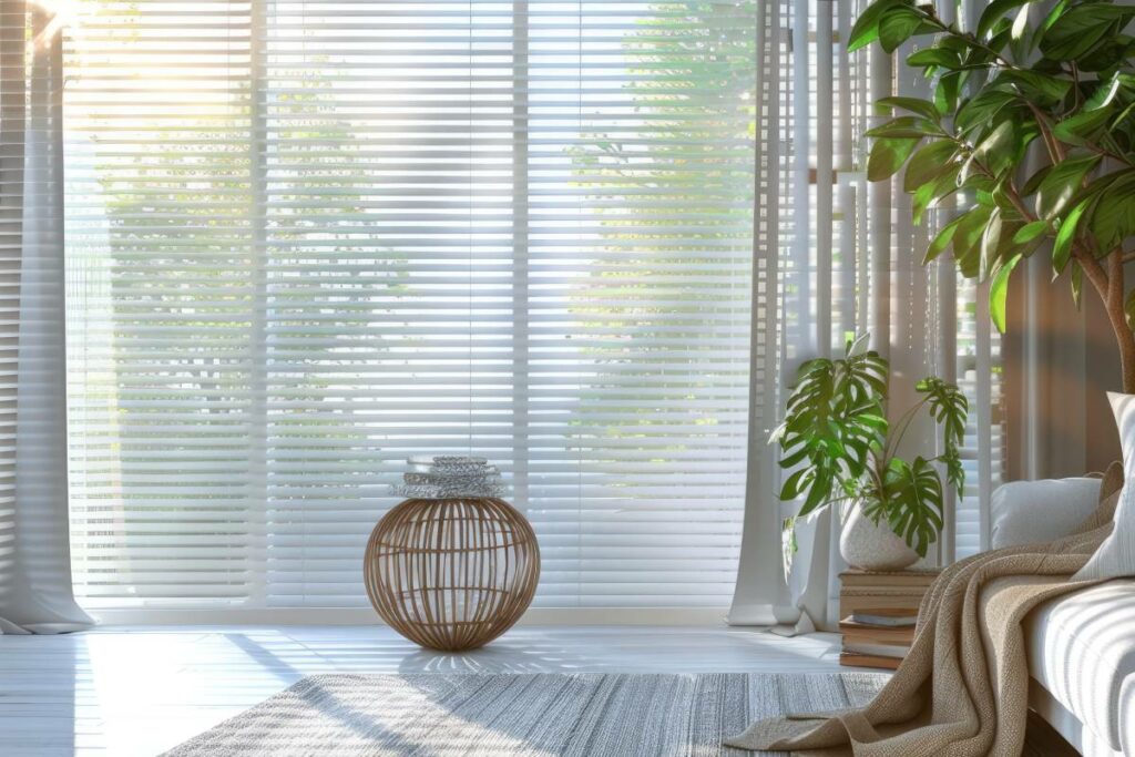 Blind and drapes filtering light in a home near Richmond, VA