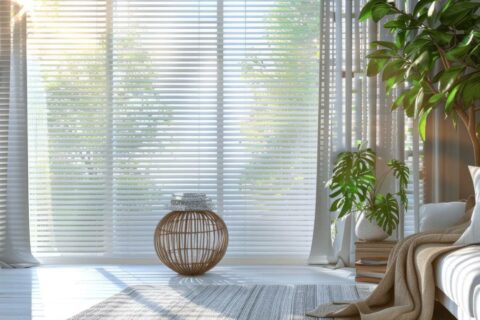 Blind and drapes filtering light in a home near Richmond, VA